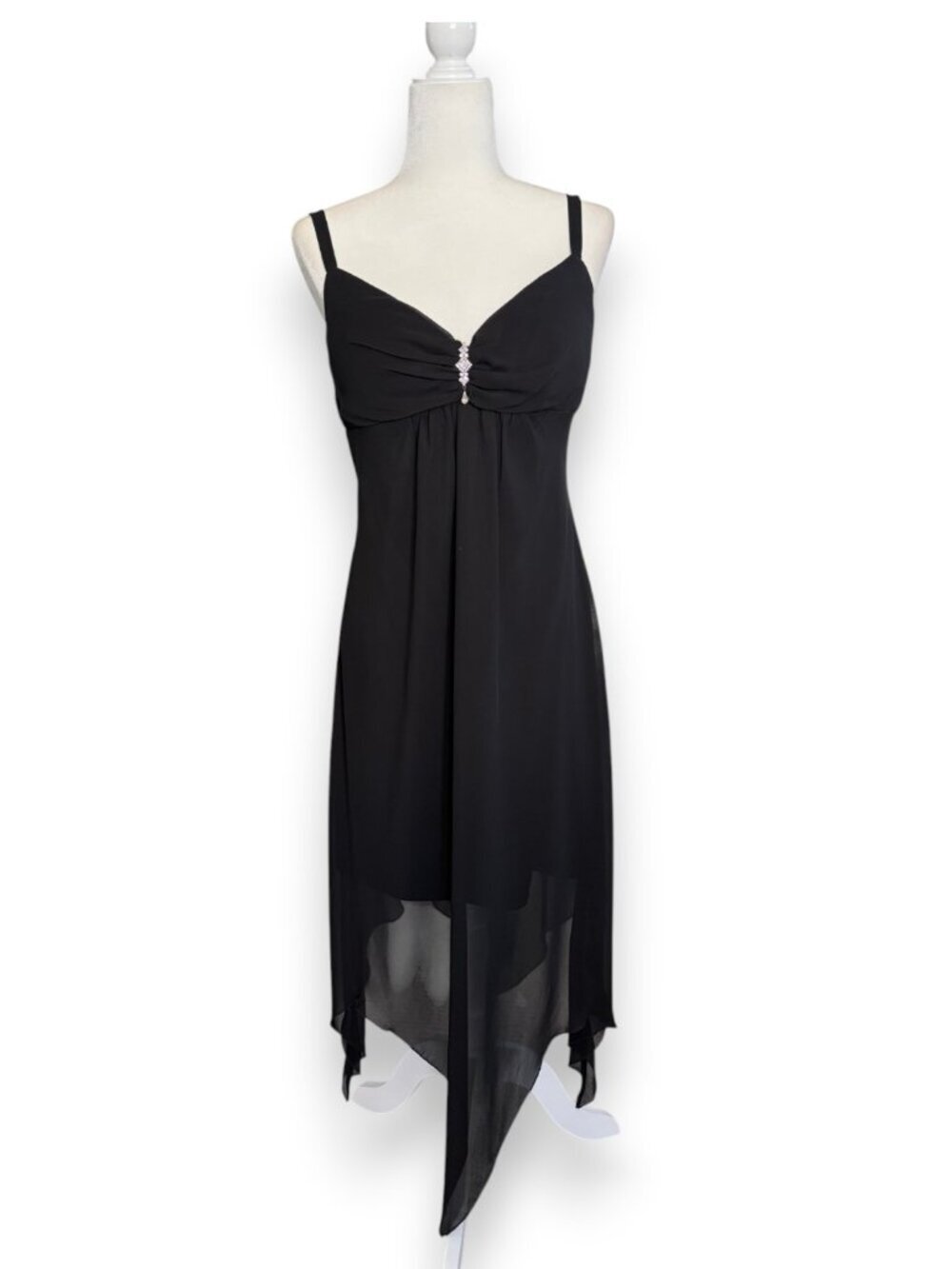 Vintage 90s Onyx Nite Evening Dress w/ Handkerchief Hem Black Sz 12 Goth Fairy